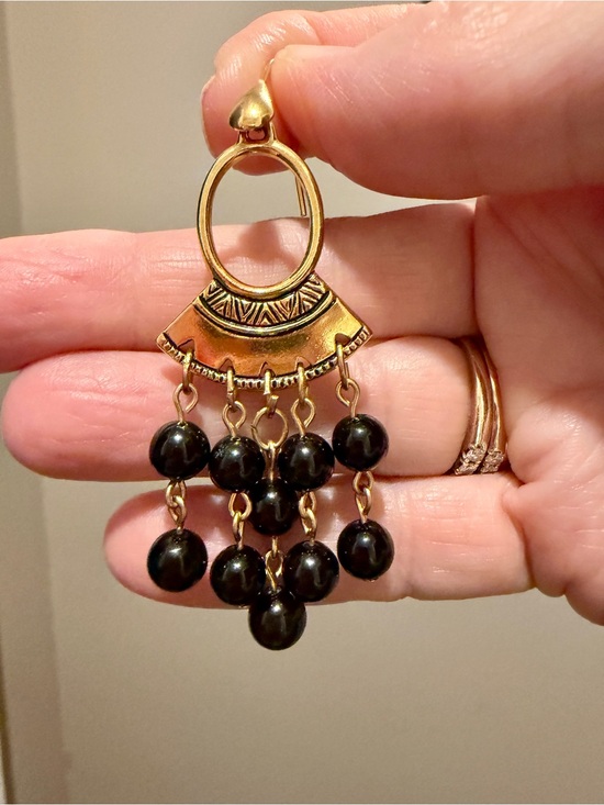 Hand Crafted Jewelry - Hand Crafted Gold and Black Beaded Dangle Earrings